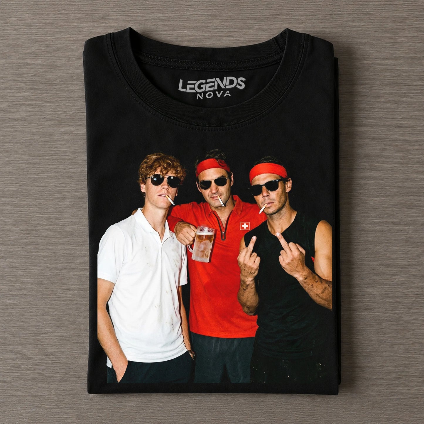 Jannik Sinner & Roger Federer & Rafael Nadal Tennis legend graphic T-shirt