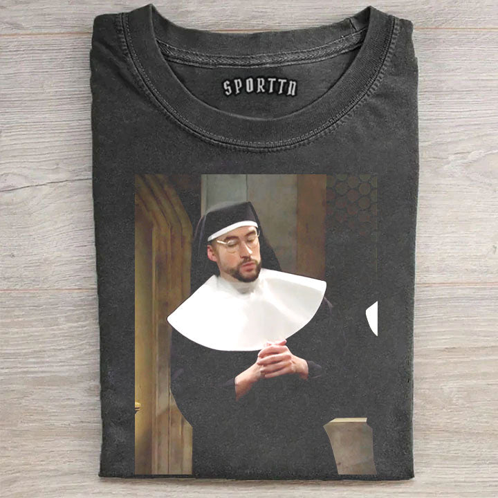 Viral Bad Bunny Nun Meme Washed Tee