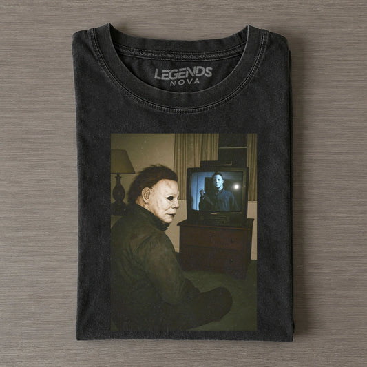 Michael Myers Watching Horror Movie Vintage Tee