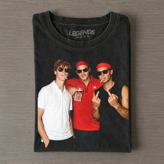 Jannik Sinner & Roger Federer & Rafael Nadal Tennis legend graphic T-shirt