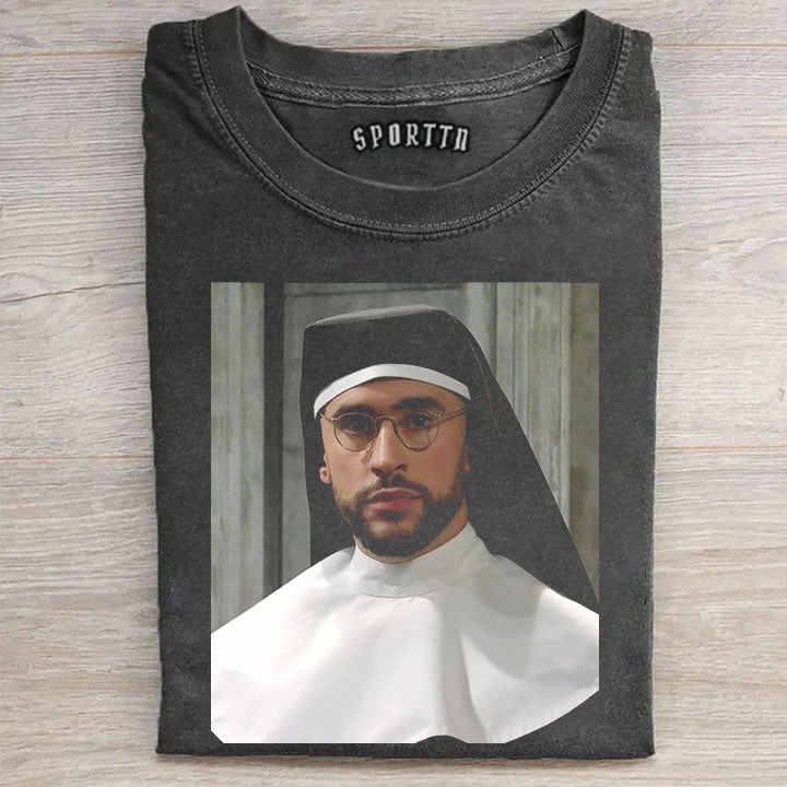 Viral Bad Bunny Nun Meme Washed Tee
