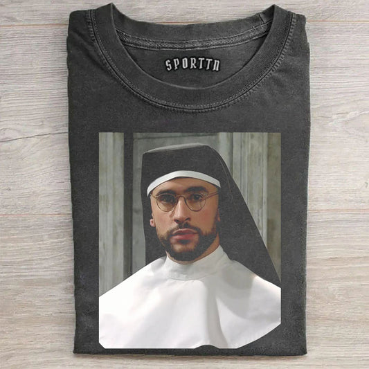 Viral Bad Bunny Nun Meme Washed Tee